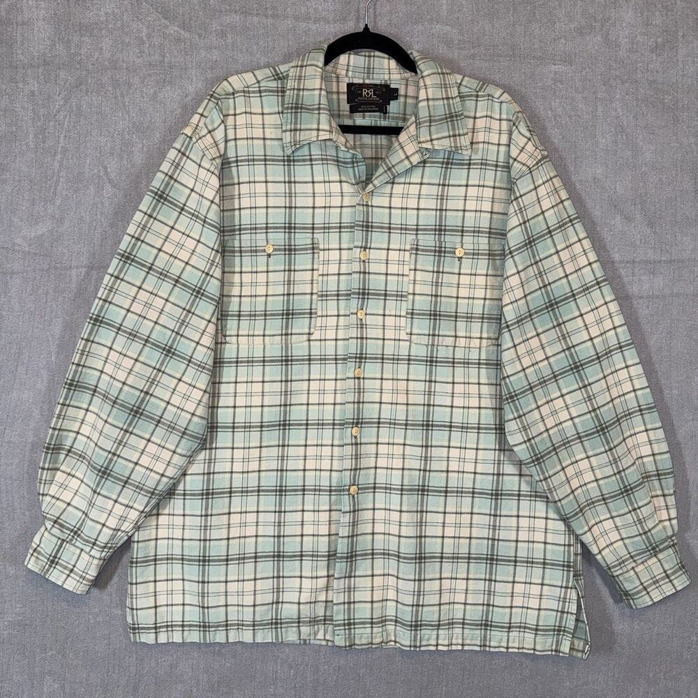 RRL Ralph Lauren Three Star Heavy Flannel Shirt Mens Large Plaid Singapore 90s